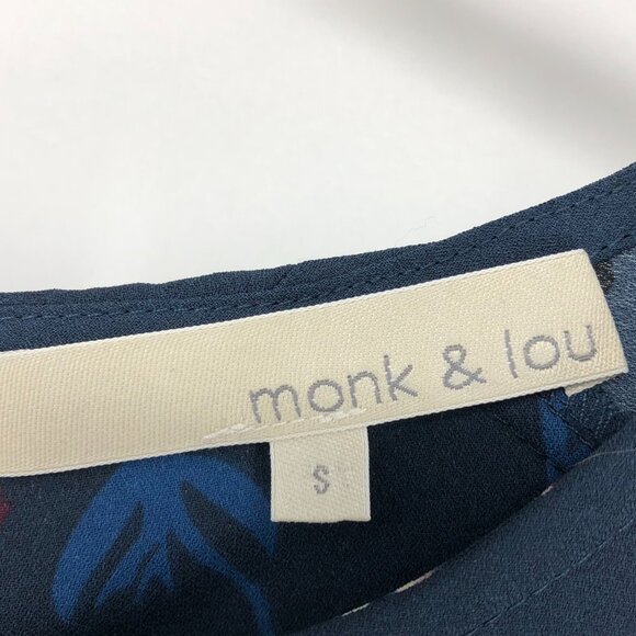 Monk & Lou Navy Blue  Floral Gathered Twist Short Sleeve Dess Size Small - Picture 3 of 16